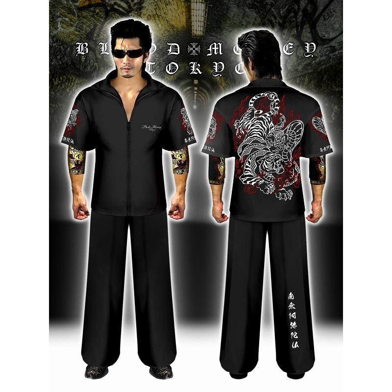 LAST STAND 中古 墨黒 S 古着 七分袖 半端丈 ラストスタンド レア 半袖 セットアップ ジャージ 半袖+長ズボン 服 BLOOD MONEY TOKYO