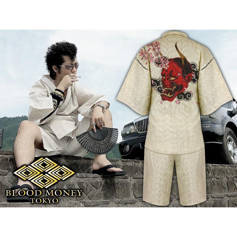 甚平 甚兵衛 服 和柄 桜 般若 mbt-22007 生成 白系 着物 和服 夏物