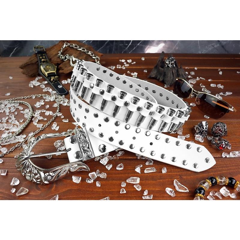 弾丸×スタッズベルト ホワイト ゴールド mbt-22012 白 メンズ