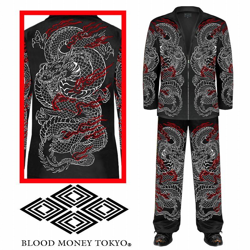 新品　BLOOD MONEY TOKYO セットアップジャージ上下/L セットアップジャージ 服 BLOOD MONEY TOKYO 龍 和柄 mbt-23011 黒 白