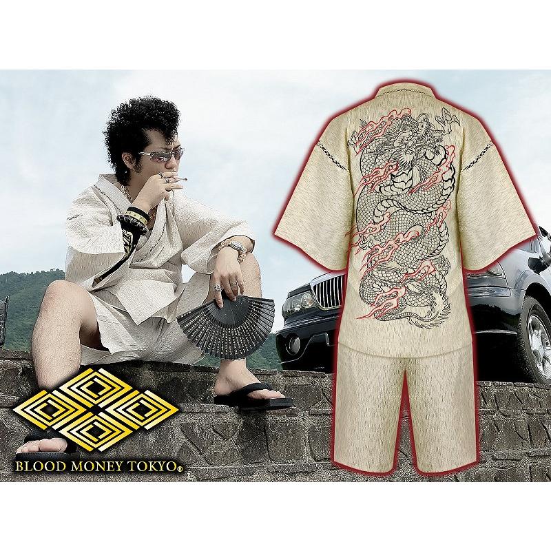 和柄 龍 甚平 5月中旬頃入荷予定 甚平 甚兵衛 服 和柄 龍 炎 mbt-24005 黒 生成 着物