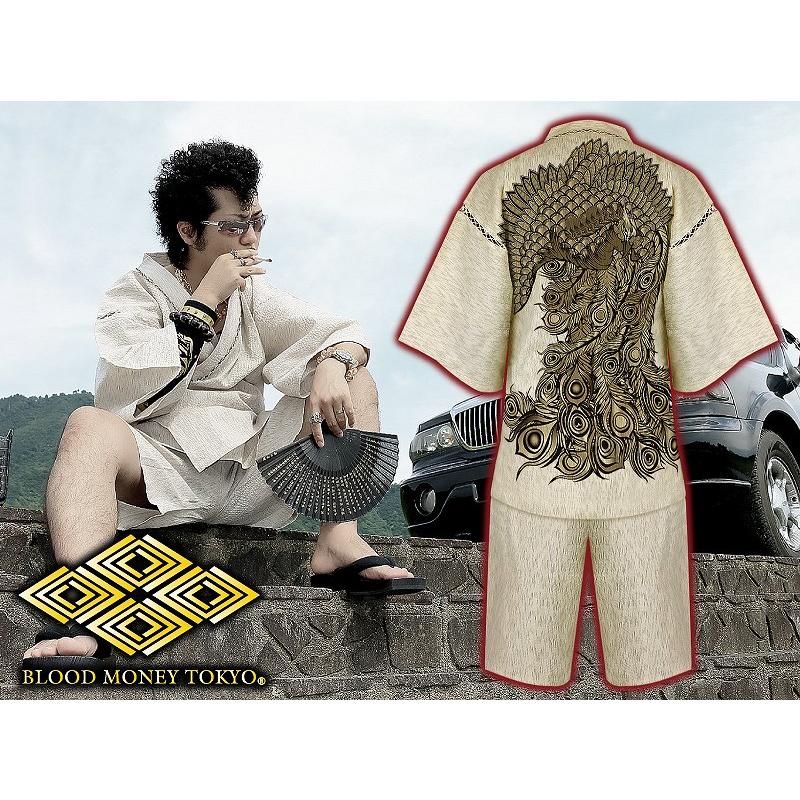 甚平 甚兵衛 服 和柄 鳳凰 mbt-24008 生成 白系 着物 和服 夏物 大人