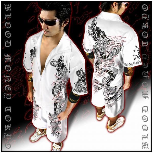 半袖 半ズボン セットアップ ジャージ メンズ 和柄 龍 上下 夏物 服
