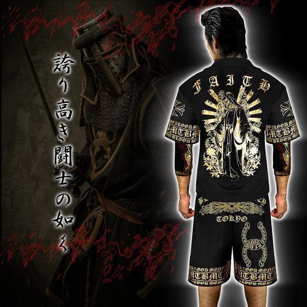 半袖 半ズボン セットアップ ジャージ メンズ スカルマリア柄 上下