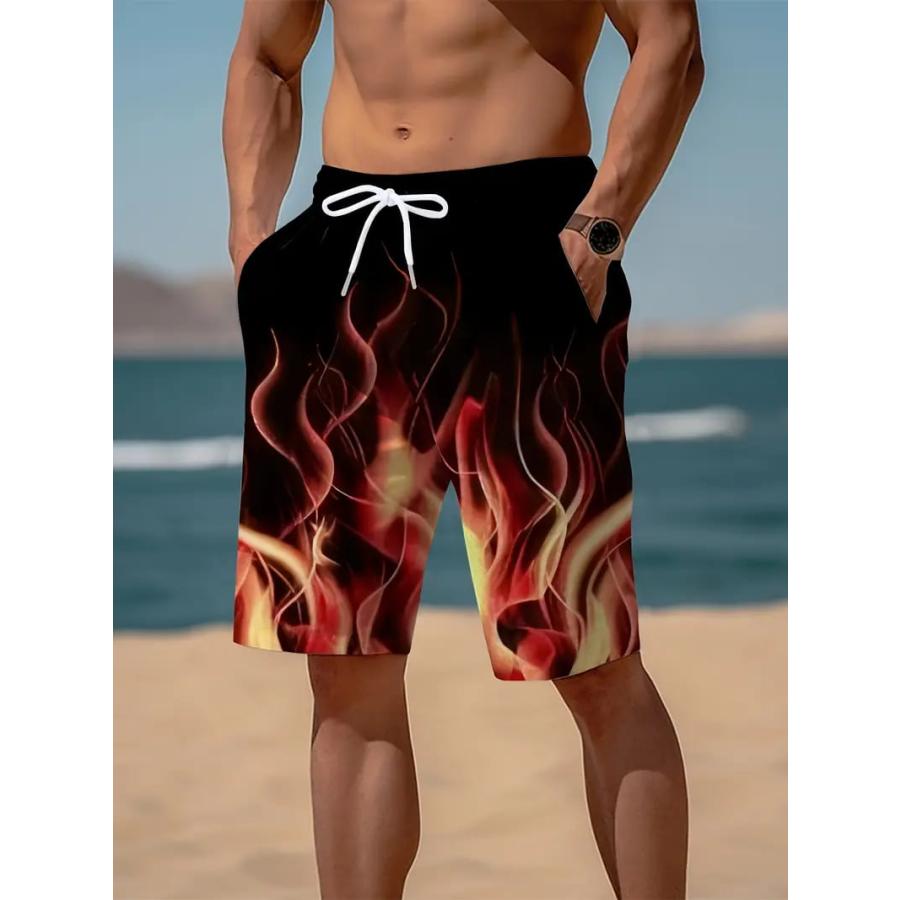 夏物 ド派手 ファイヤーパターン プリント ハーフパンツ 008 半ズボン