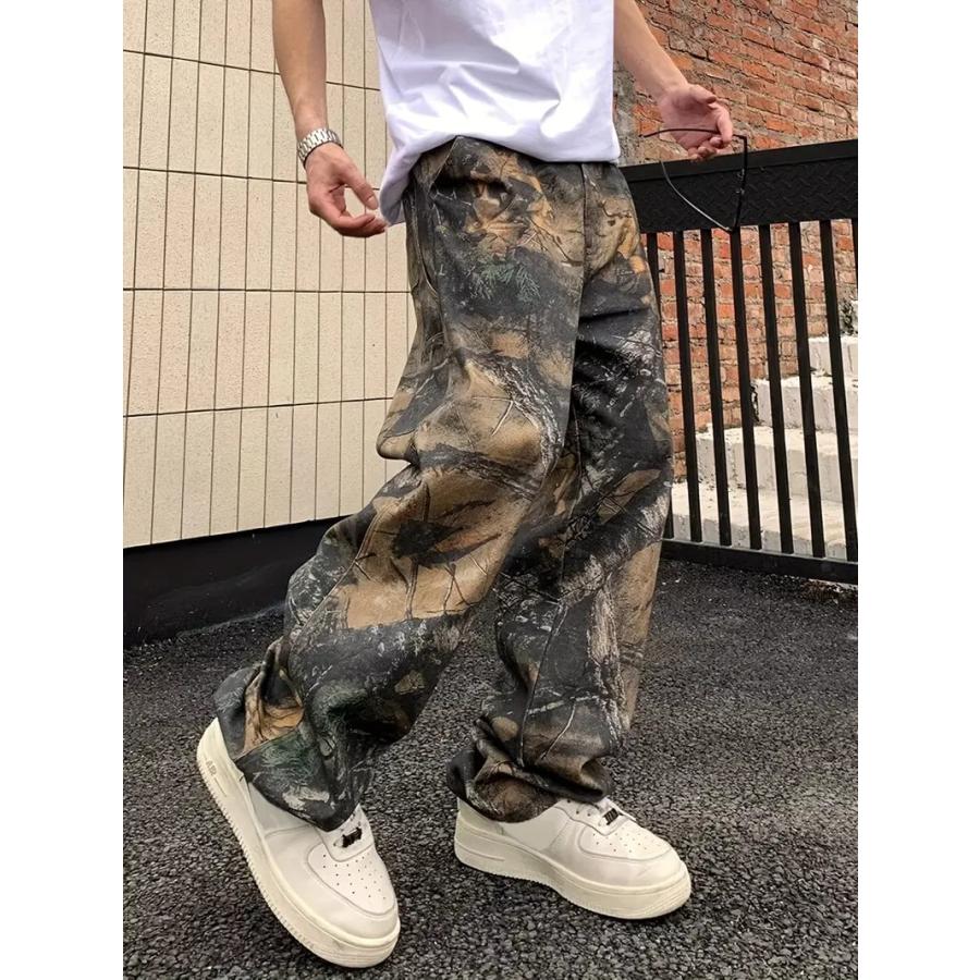 BAGGY DENIM 迷彩 迷彩マーブルプリント ジーンズ 018 ダメージ加工風 B系 HIPHOP系