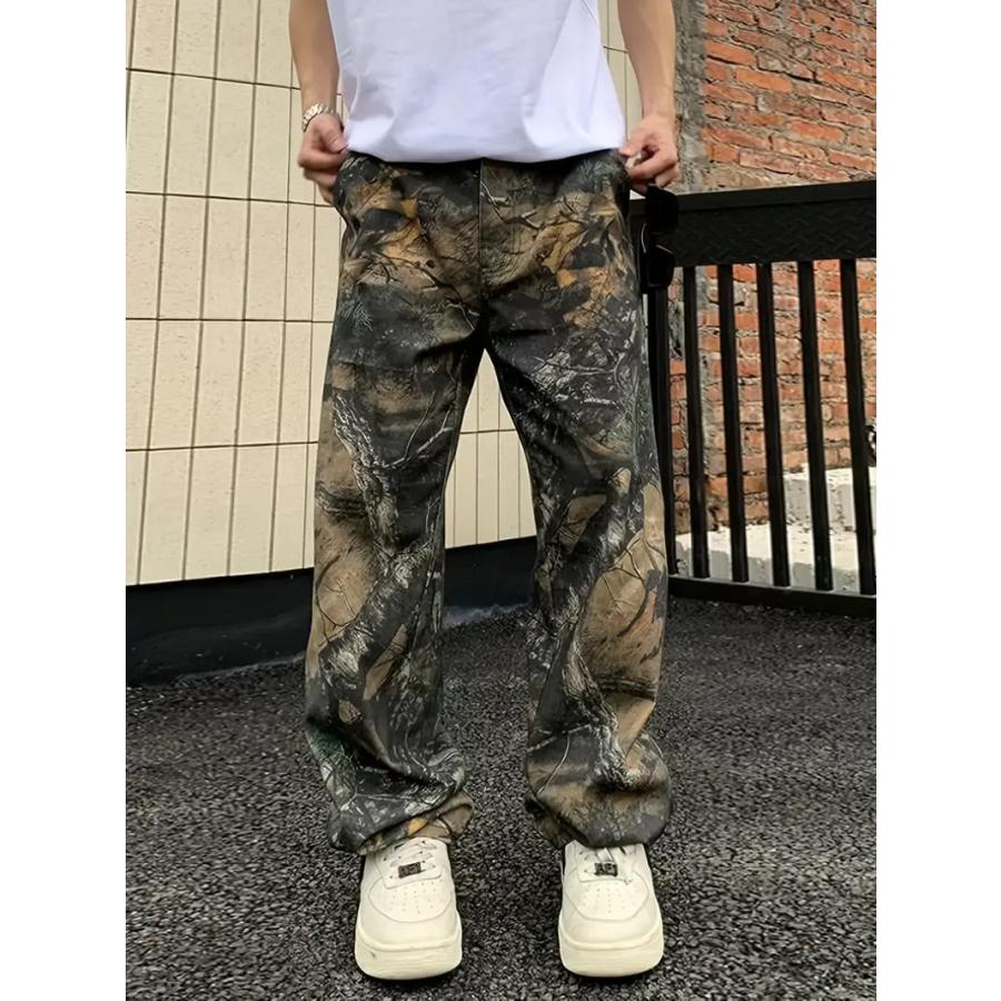 迷彩マーブルプリント ジーンズ 018 ダメージ加工風 B系 HIPHOP系