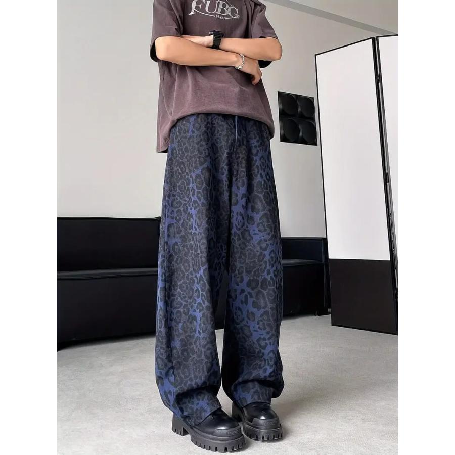 稀少　TO BULLY　プリント柄デニム　ワイドデニム　人物柄 ド派手 ヒョウ柄プリント ジーンズ 012 青 ネイビー デニム ワイド