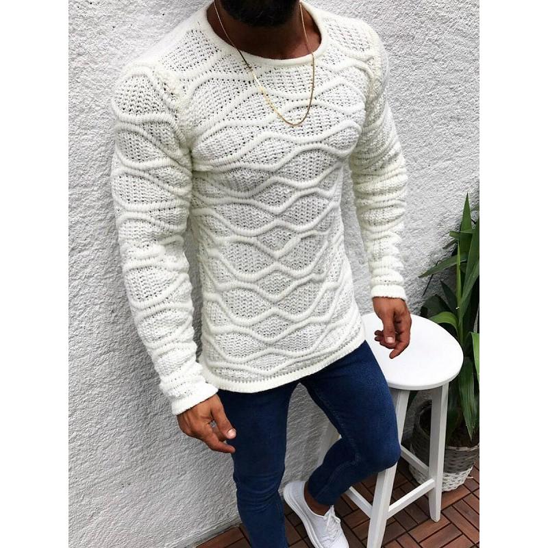 ニット調 ロンT 長袖Tシャツ ホワイト 薄手 編み上げ 服 メンズ