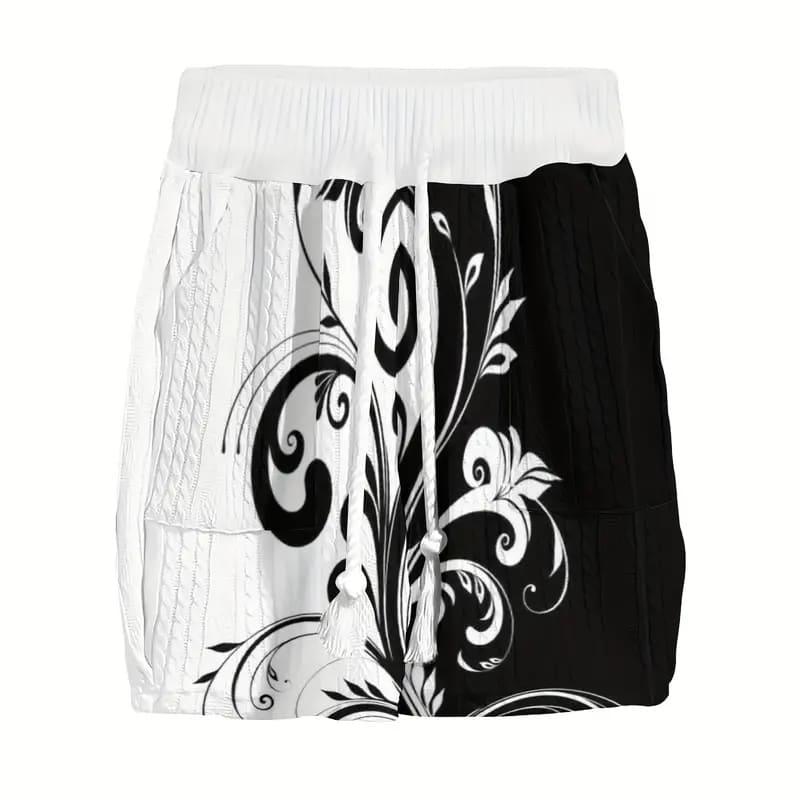 ニット調 厚手生地 半袖セットアップ ジャージ 005 上下 白黒 ヤクザ