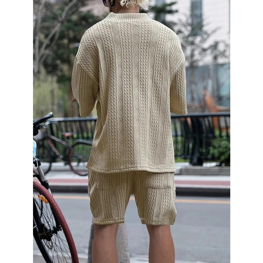 ニット編み風 厚手生地 半袖セットアップ ジャージ 010 無地 シンプル