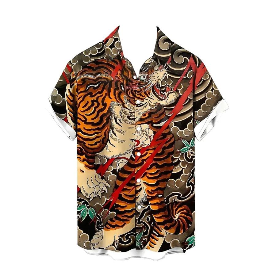 雲×虎 和柄 アロハシャツ 033 半袖 シャツ ヤクザ ヤンキー オラオラ系