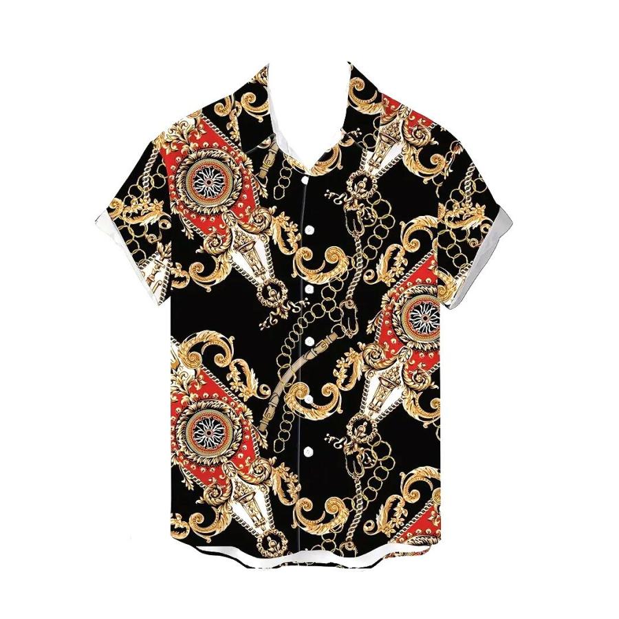 ⑥ ドレス シャツ 半袖 XL 柄シャツ バロック 総柄 派手 バロック柄 ミックスカラー 半袖シャツ 035 柄シャツ 開襟シャツ