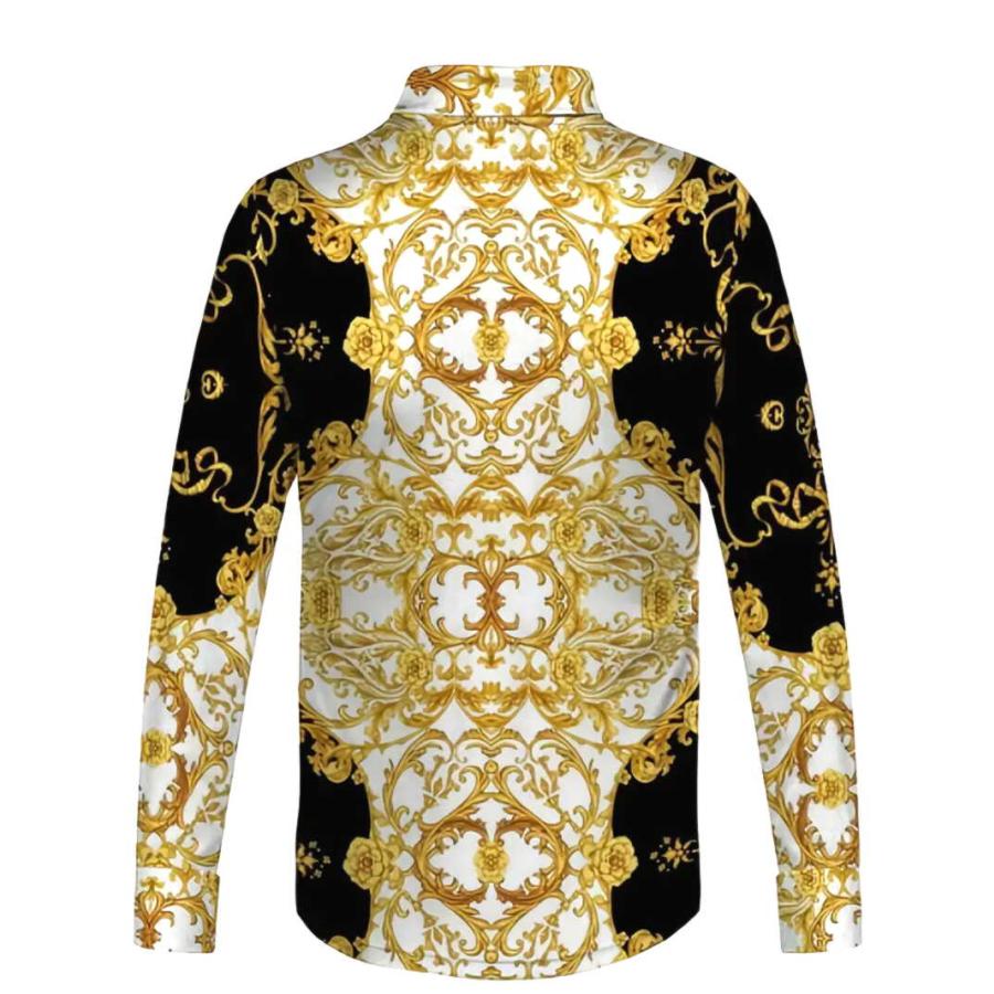 バロック柄 長袖シャツ 黒白 038 柄シャツ Yシャツ ドレスシャツ