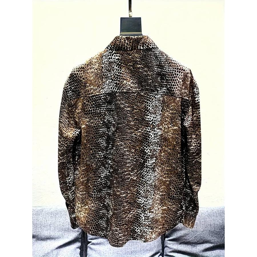 茶蛇柄 長袖シャツ 048 柄シャツ Yシャツ ドレスシャツ パイソン 総柄 