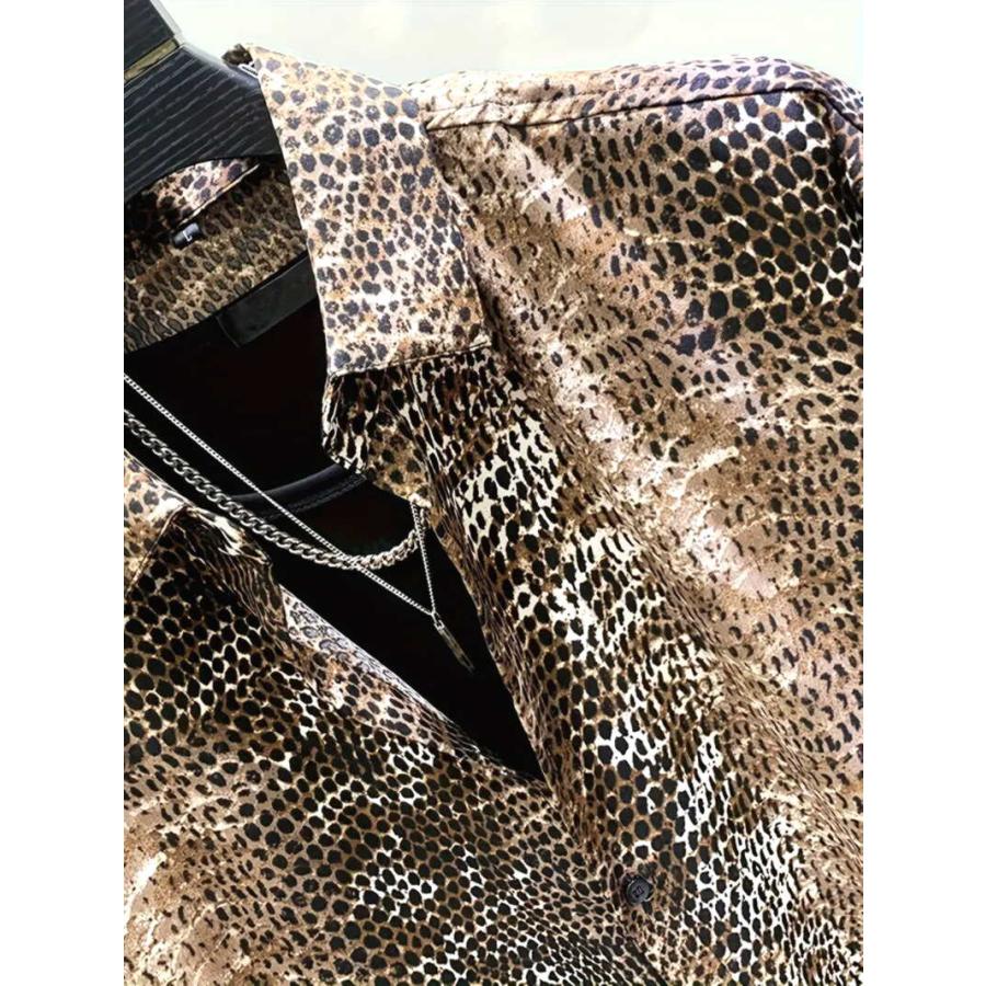 茶蛇柄 長袖シャツ 048 柄シャツ Yシャツ ドレスシャツ パイソン 総柄 