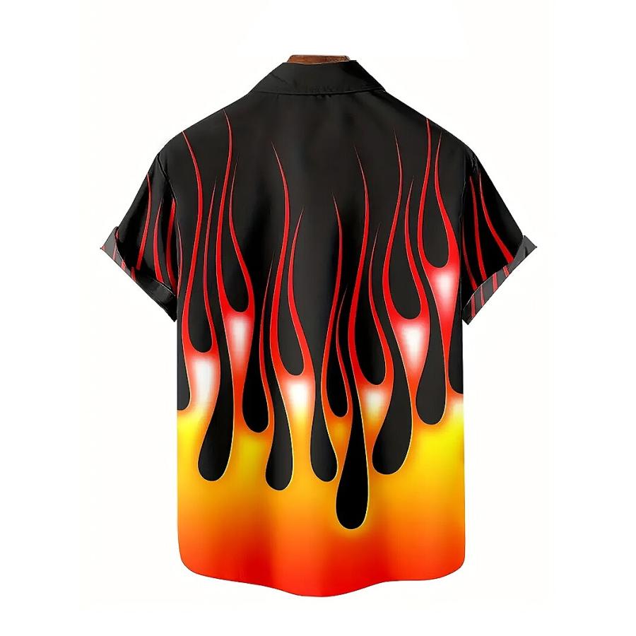 MASSES ファイヤーパターン 半袖シャツ XL M, L, XLは4月下旬入荷)ファイヤーパターン柄 半袖シャツ 黒赤 056 柄