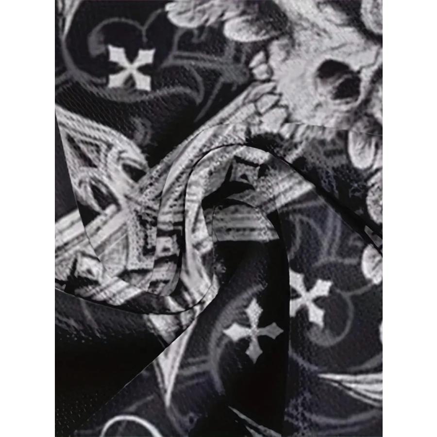 ド派手 スカルクロス柄 プリント 半袖Tシャツ 104 黒 柄シャツ ダンス