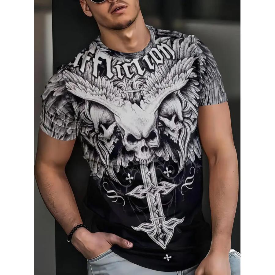 ド派手 スカルクロス柄 プリント 半袖Tシャツ 104 黒 柄シャツ