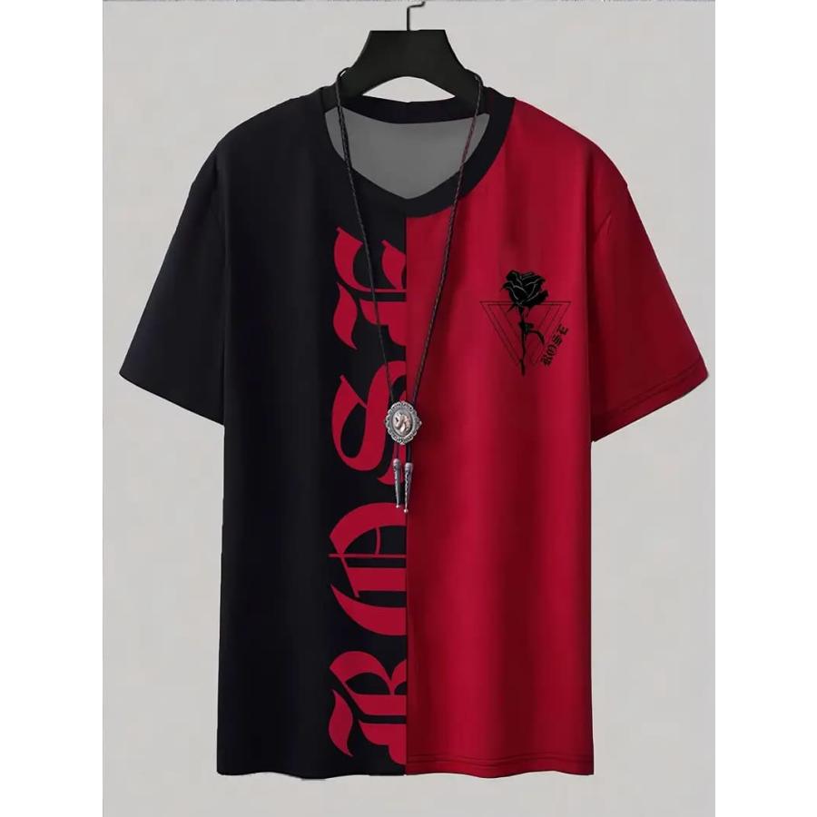 夏物 ド派手 赤黒 プリント 半袖Tシャツ 106 柄シャツ ダンス HIPHOP B 