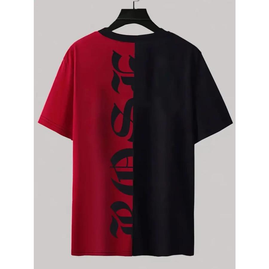 夏物 ド派手 赤黒 プリント 半袖Tシャツ 106 柄シャツ ダンス HIPHOP B 