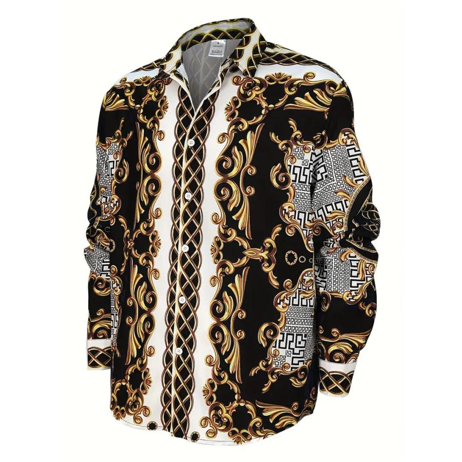 バロック柄長袖シャツ 黒 109 ドレスシャツ Yシャツ 柄シャツ スーツ  
