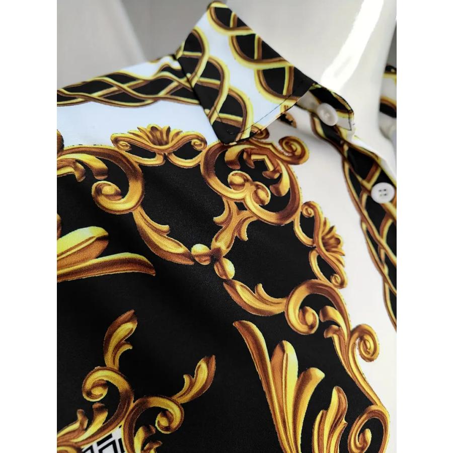 バロック柄長袖シャツ 黒 109 ドレスシャツ Yシャツ 柄シャツ スーツ 