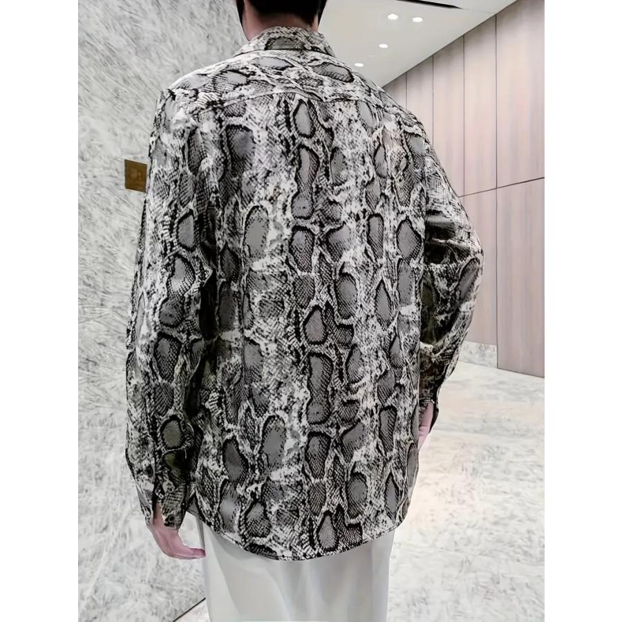 パイソン柄長袖シャツ グレー 110 蛇柄 ドレスシャツ Yシャツ 柄シャツ