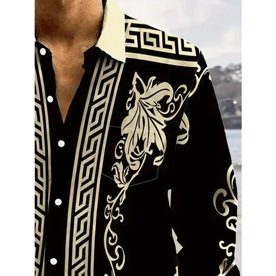 バロック柄長袖シャツ 黒 111 ドレスシャツ Yシャツ 柄シャツ スーツ