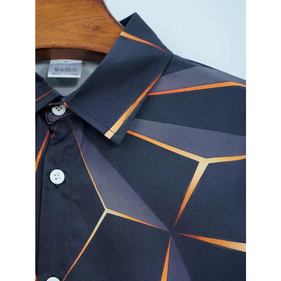 稲妻モチーフ 長袖シャツ 黒 113 ドレスシャツ Yシャツ 柄シャツ