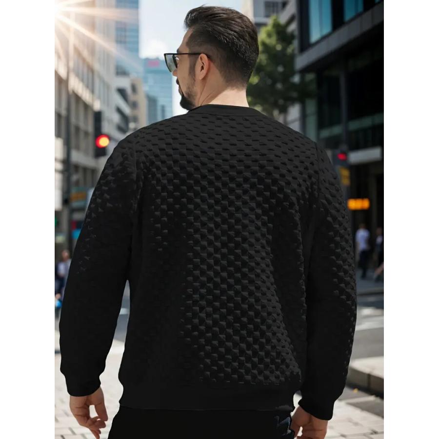 格子柄ワッフル 長袖シャツ 白 117 無地 シンプル シャツ ストリート