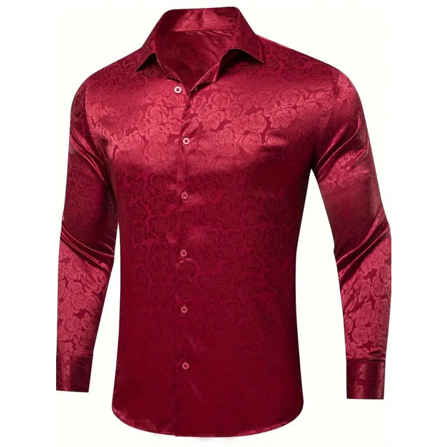 薔薇柄 花総柄 長袖シャツ 173 ドレスシャツ 赤 Yシャツ 柄シャツ