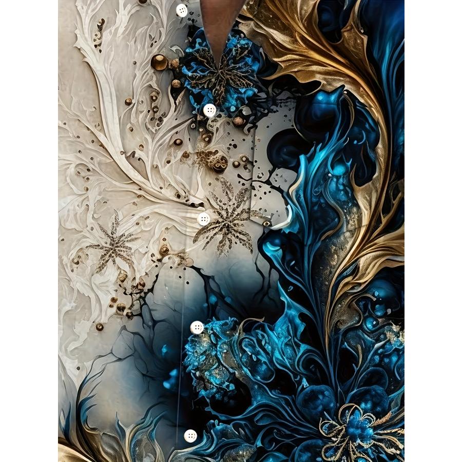 花柄 バロック 長袖シャツ 177 白×青黒 ドレスシャツ Yシャツ 柄シャツ