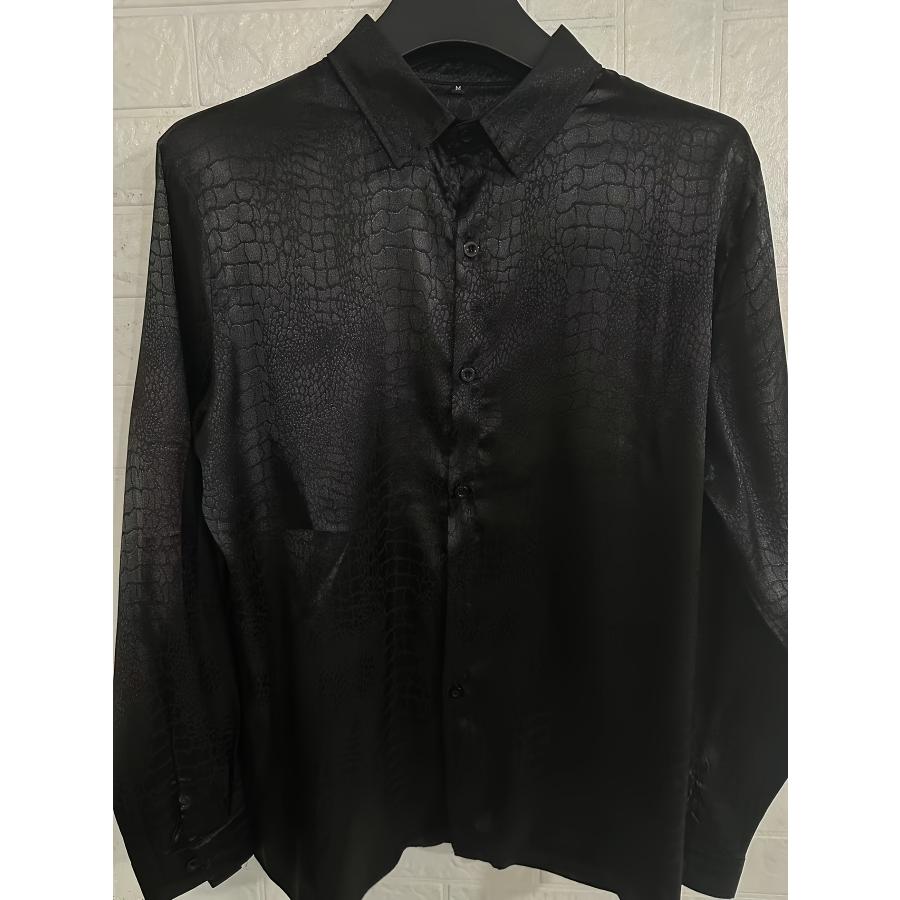 クロコ 総柄 長袖シャツ 179 黒 ドレスシャツ Yシャツ 柄シャツ スーツ