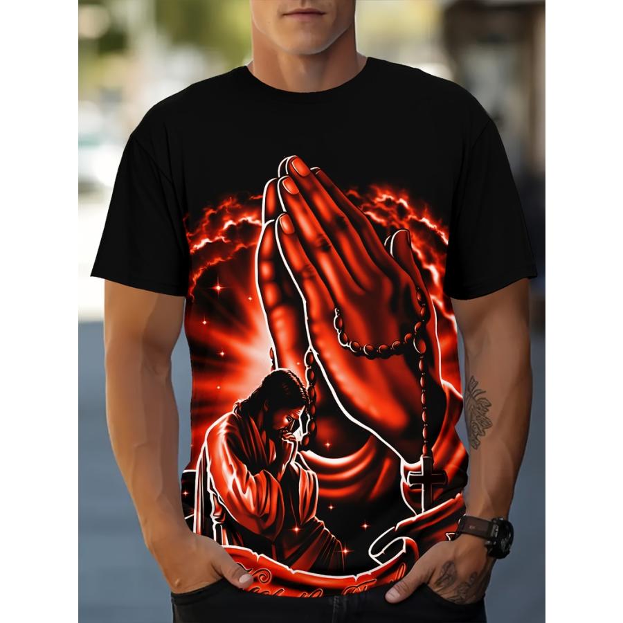 D&G FAKE Tシャツ 38 黒/赤 夏物 ド派手 プリント 半袖Tシャツ 207 黒赤 プレイハンズ ストリート