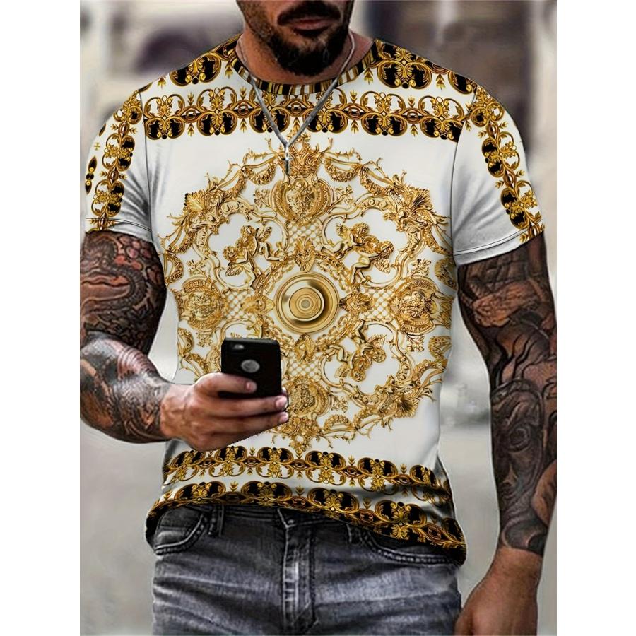 ド派手 バロック柄 半袖Tシャツ 212 白黄 ストリート ダンス HIPHOP B