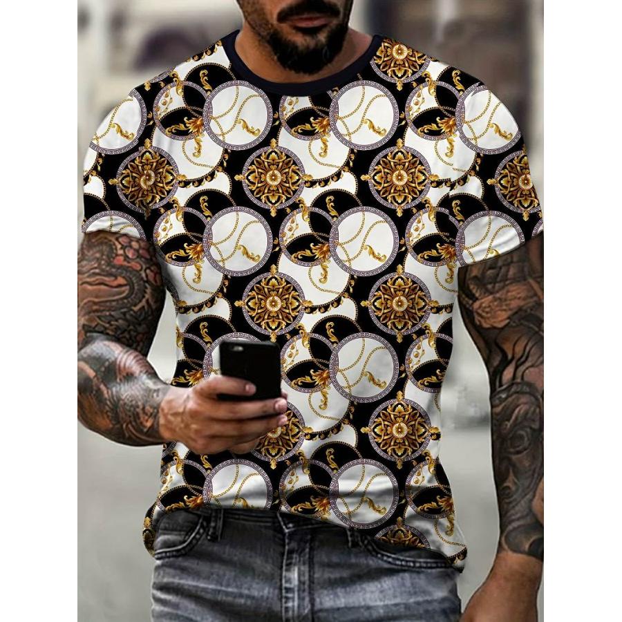 ド派手 バロック総柄 半袖Tシャツ 220 白黒 柄シャツ ストリート