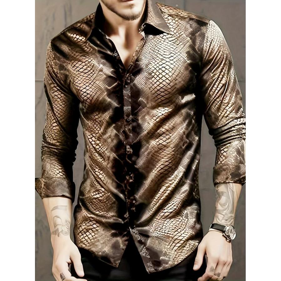 ブラウンパイソン柄 長袖シャツ ドレスシャツ Yシャツ 226 柄シャツ