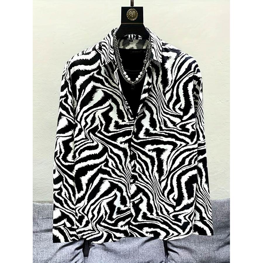 白黒 ゼブラ柄 長袖シャツ ドレスシャツ Yシャツ 227 柄シャツ スーツ