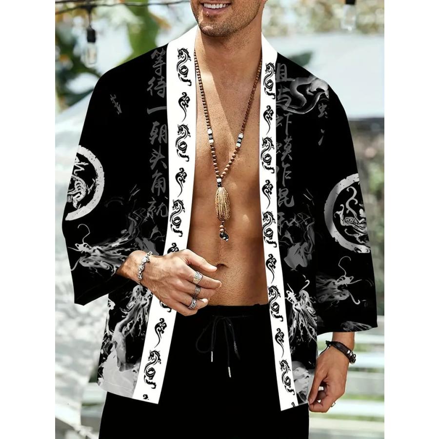 夏物 ド派手 龍柄 プリント 羽織り 法被 ハッピ 半被 294 和柄 和服