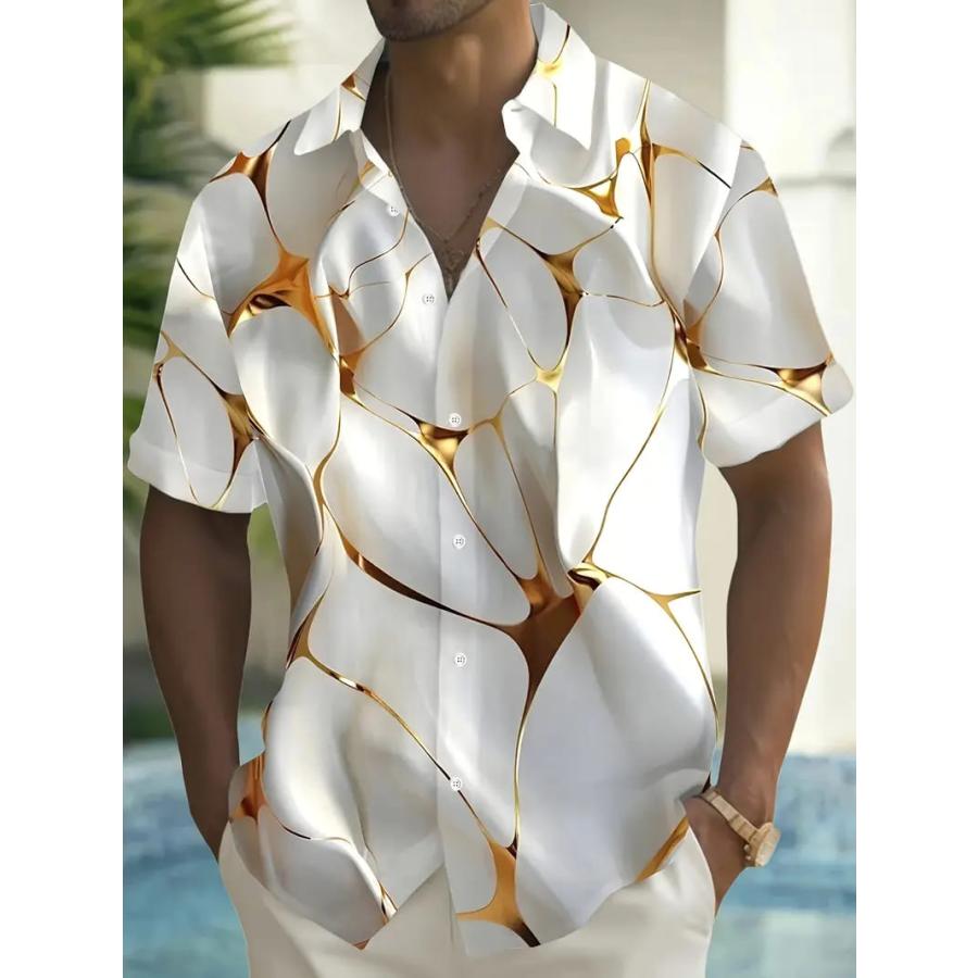 金継ぎ風 プリント 半袖シャツ アロハシャツ 313 白 柄シャツ ヤクザ