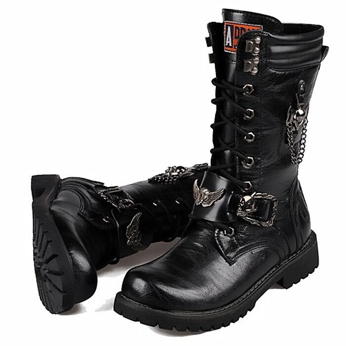 ポイント10倍 チェーン付き ロングブーツ 黒 靴 メンズ シューズ