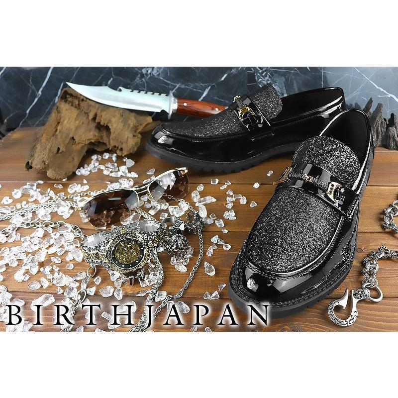 ラメ ローファー トンガリ エナメル調 ドレスシューズ ブラック 黒色