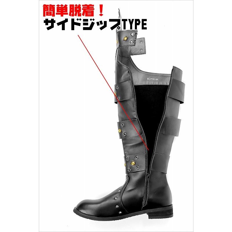 送料無料 靴91黒 全長約60cm!!超ロングブーツ クロスモチーフ スタッズベルト お兄系 ホスト メンナク オラオラ 悪羅悪羅系 オラオラ系 悪党の店 バースジャパン BIRTHJAPAN 全長約60cm!!超ロングブーツ クロスモチーフ スタッズベルト お兄系