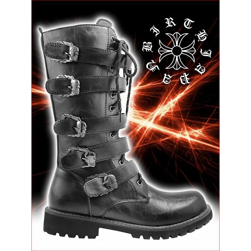 送料無料 【黒】 スタッズ×ベルトロングブーツ □靴悪羅悪羅系オラオラ