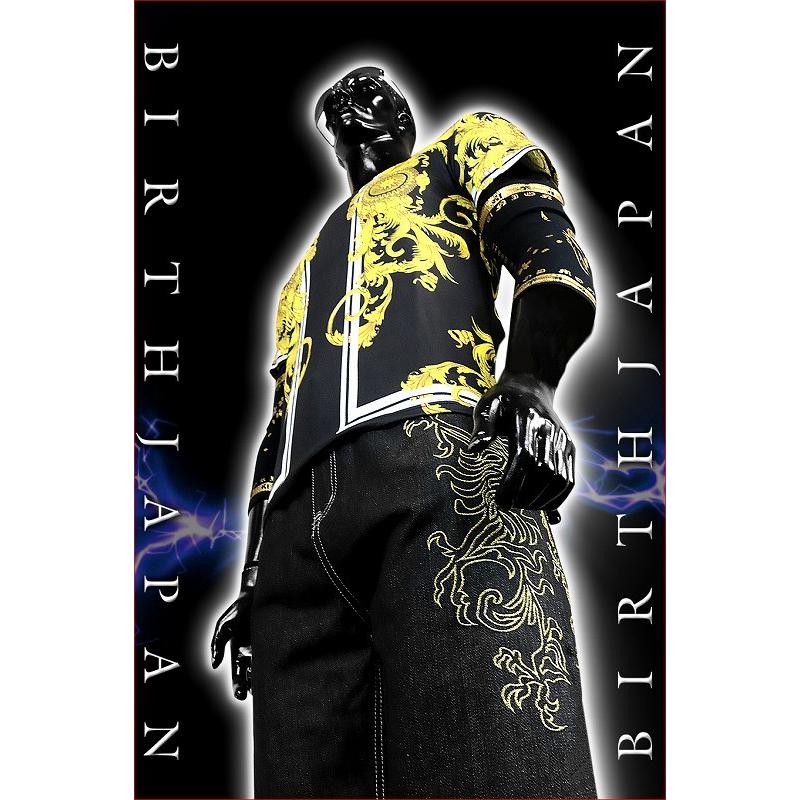 半袖Tシャツ 黒×黄 太陽 花プリント 025 お兄系 ヤンキー オラオラ 悪