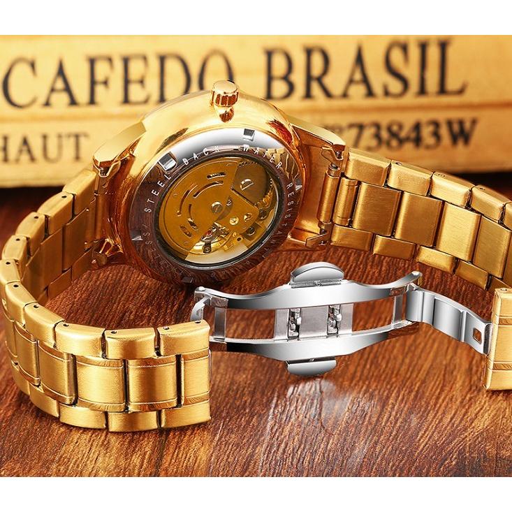 012 金×黒 龍神柄 機械式 自動巻き 腕時計 メンズ ファッション 紳士