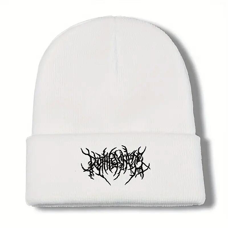 刺繍入り シンプル ニットキャップ 003 黒 白 ワッチキャップ 帽子