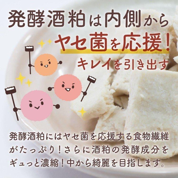  酒粕の成分で作られたお腹に優しい発酵酒粕サプリは、ヤセ菌を応援する食物繊維をギュッーと濃縮☆気になるポッコリを中からスッキリ！ 