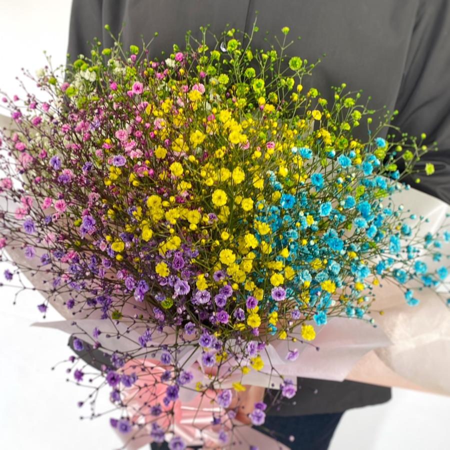 送料無料 レインボー 染色 カスミソウ ブーケ 花束 5色入り